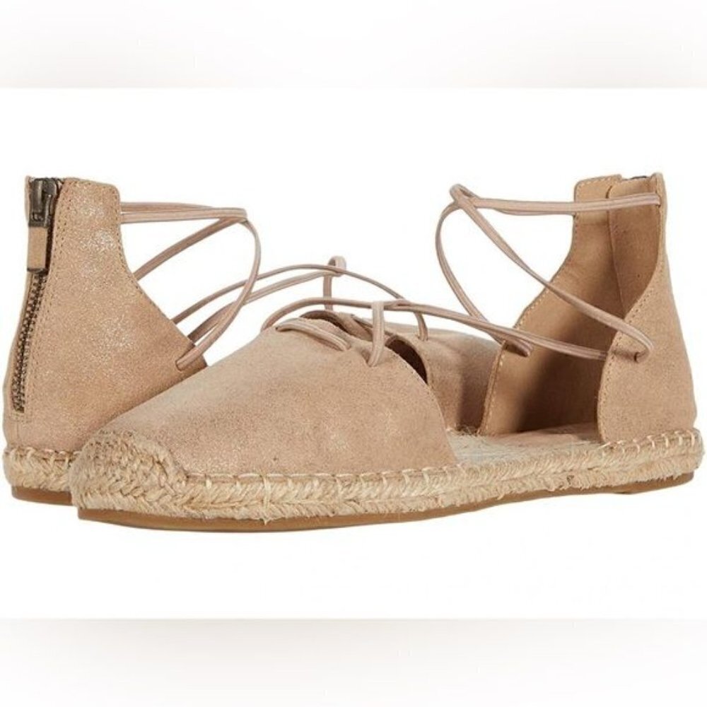 Eileen Fisher Lace Up Espadrille Sandals Lee Beige Tan Suede DIY Needs Repair 9